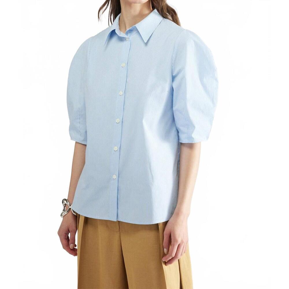NEW LIVIANA CONTI pin stripe cotton blouse in millerighe light blue
